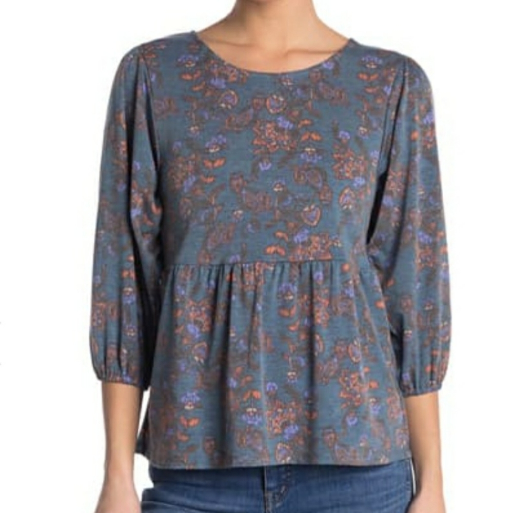 Bobeau Puff Long Sleeve Baby Doll Top